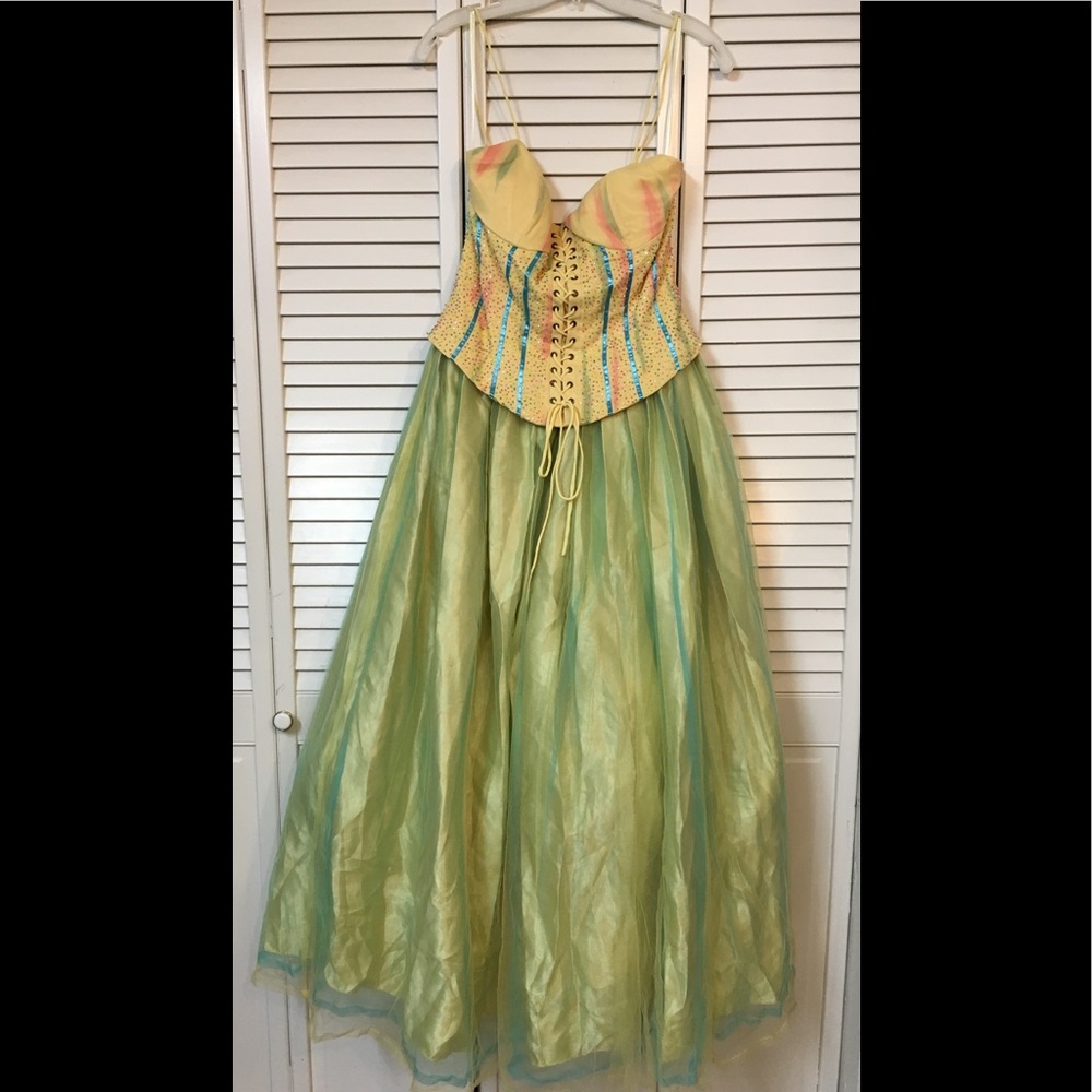 Brand new ball gown green and yellow sequined
